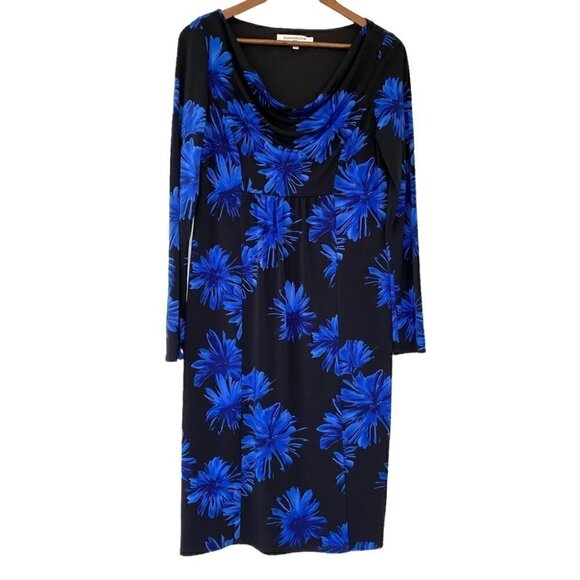 Evan Picone midi dress with  cowl neckline, stretch fabric, floral print - Picture 1 of 14